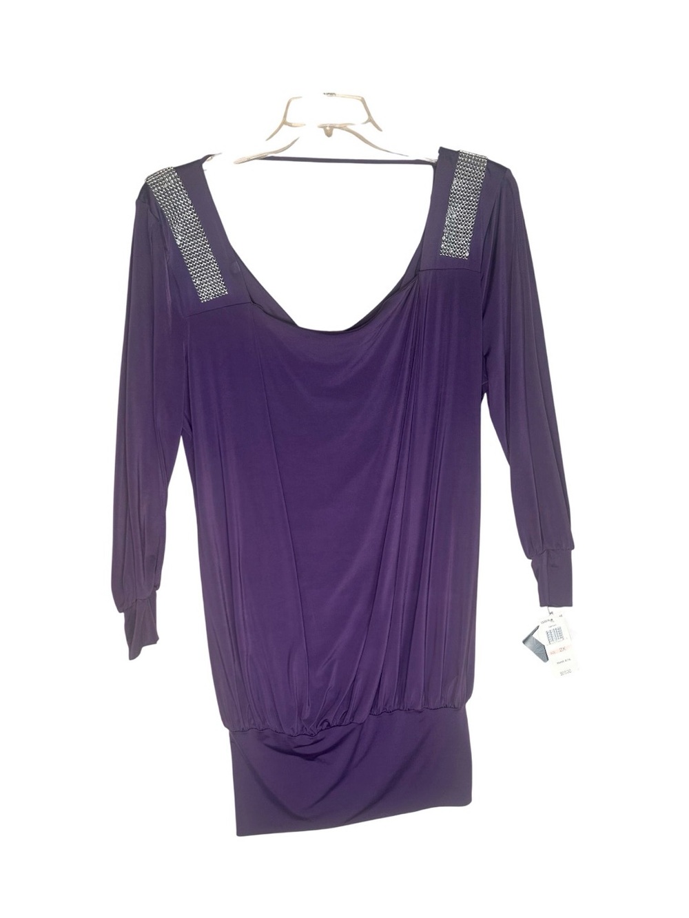 Plus size Baby Phat Deep Purple Long open Sleeve mini dress Rhinestone details.